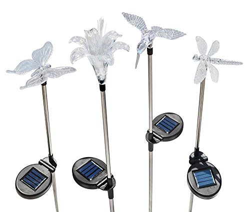 Solaration KB1041 Solar Stake Flower, Hummingbird, Butterfly and Dragonfly Garden Stake Lights, Four Pieces Set