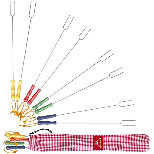 Marshmallow Roasting Sticks – 8 Smores Skewers & Hot Dog Roasting Sticks – Fun Camping Cookware Perfect for Patio Fire Pit & Campfire Cooking for Kids and Adults. Bonus – Storage Bag & Cooking E-books