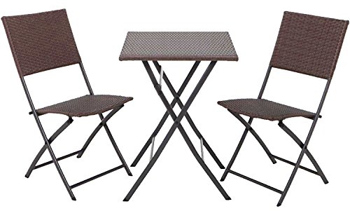 Grand Patio Resin Rattan Steel Folding Bistro Set, Parma Style, All Weather Resistant Resin Wicker, Powder Coated Heavy Duty Steel Frames, 3 PCS Set of Foldable Table and Chairs, Color Brown