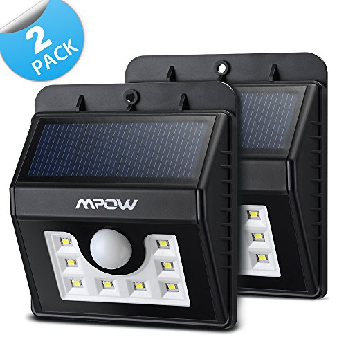 Mpow Super Bright 8 LED Solar Powered Wireless Security Light Weatherproof Outdoor Motion Sensor Lighting with 3 Intelligent Modes for Garden|Fence|Patio|Deck|Yard|Home|Driveway|Stairs [2 Pack]