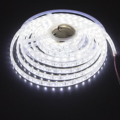 LEDMY DC12V Flexible Led Strip Light Adhesive led Tape SMD3528 300leds IP67 Waterproof String Light Used in Commercial, Projector, Home and Outdoor (Cool White,6000K) 16.4FT/5M