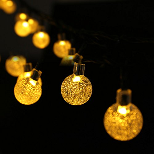 LuckLED Crystal Solar String Lights, 20ft 30 LED Globe Christmas Lights for Outdoor, Gardens, Homes, Wedding, Christmas Party and Holiday Decorations, Waterproof (Warm White)