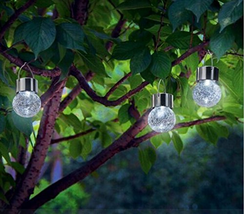 Sogrand Hanging Crackle Glass Globe Ball Decoration Garden Light Set of 5 White LED (5pc lights),Solar Light, Solar Garden Lights,Solar Pathway Lights,Solar Led lights