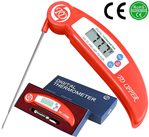 TD OFFER Super Fast Digital Food Thermometer Instant Read,auto-off ,Best Digital Meat Thermometer with Probe for Kitchen Cooking Food BBQ Meat Poultry Candy,Red