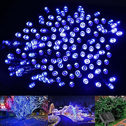 LE® Solar Fairy String Lights 100 LEDs 55ft 17m, Waterproof, Blue, Christmas Lights with Light Sensor, Outdoor and Indoor Use, Wedding, Party, Halloween Lights Decoration