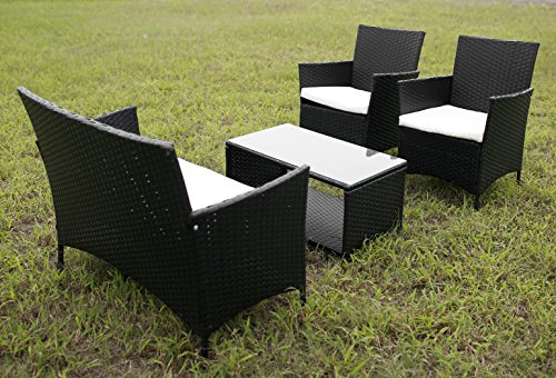 4 PCS Cushioned Outdoor Wicker Patio Set Garden Lawn Rattan Sofa Furniture