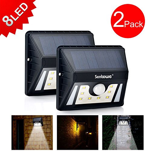 Senbowe™ [Upgrade 3 Intelligient Modes +8 LED] Super Bright Solar Powerd Wireless Motion Sensor Wall Light,Solar Security Lighting, for Patio, Deck, Yard, Garden, Home, Driveway, Stairs (2 Pack)