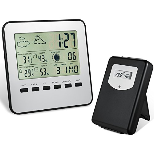 Wireless Weather Station, Amir® Indoor/Outdoor Wireless Digital Home Weather Forecaster Station with Thermometer, Humidity, Weather Forecast, Clock, and More