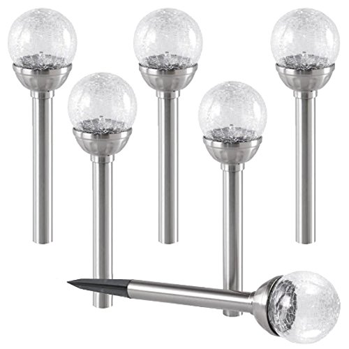 SOLAscape New 2015 Crackle Glass Globe Color Changing LED Solar Path Lights, White, Set of 6