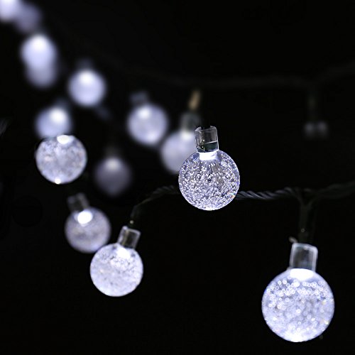 LuckLED Solar Powered Globe Outdoor String Lights, 20ft 30 LED Fairy Crystal Ball Christmas Lights with Light Sensor for Gardens, Path, Homes, Christmas Party and Holiday Decor(Daylight White)