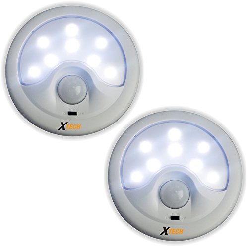 Xtech 8 LED Battery Operated Super Bright Night Light with Automatic Motion & Light Sensor for Closets, Hallways, Bathrooms etc… (2 Pack)