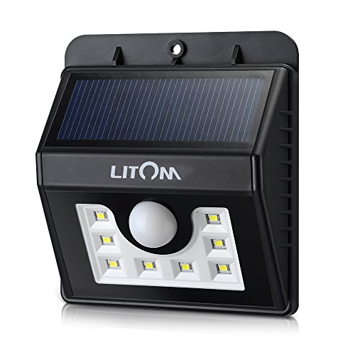 Litom Super Bright 8 LED Solar Powered Wireless Security Motion Sensor Light with Three Intelligent Modes,Weatherproof,Wireless Exterior Security Lighting