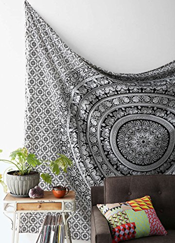 Black and White Tapestries Elephant Mandala Hippie Tapestry Indian Traditional Throw Beach Throw Wall Art College Dorm Bohemian Wall Hanging Boho Queen Bedspread