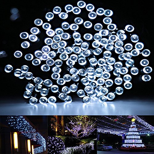 RockBirds 65Ft 20m Lighting Chain 200 LED Outdoor String Light Solar Powered Waterproof Starry Fairy Lighting New Year’s Christmas Decoration Flashing Lights for Patio Gardens House Yard (White)