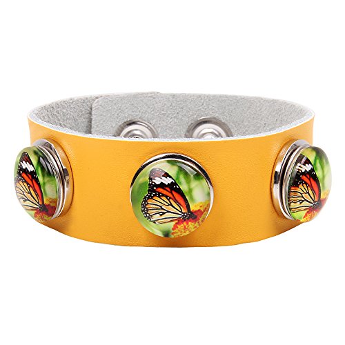 Modern Fantasy Multi Color Metal Buttons Butterfly Kisses Leather Adjustable Wrap Bracelet (yellow)