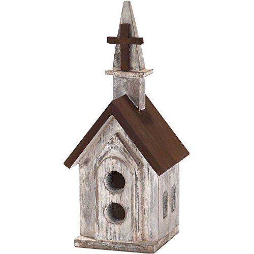 Rustic Church Cross Steeple Wood Birdhouse