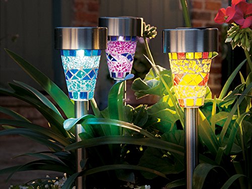 Sogrand Mosaic Decoration Stake Light Set of 3 Solar Light With 3 Color Mosaic Lampshade (3 lights in one color box)Solar Garden Lights,Solar Pathway Lights,Solar Led lights