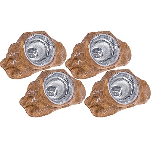 GreenLighting Solar Outdoor Garden LED Rock Spot Light (Tan, 4 Pack)