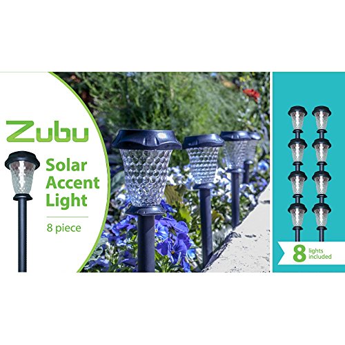 Zubu Solar-Powered LED Accent Lights, 8-pack, Plastic