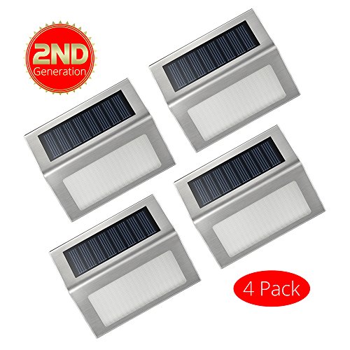 VicTsing 4 Pack Outdoor Stainless Steel LED Solar Step Light; Illuminates Stairs, Paths, Deck, Patio, Garden