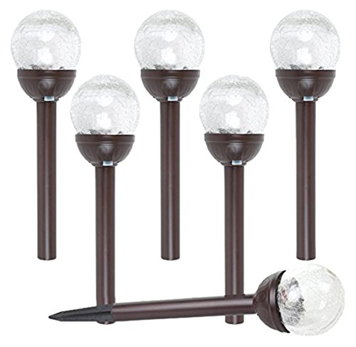 SOLAscape New 2015 Crackle Glass Globe Color Changing LED Stainless Steel Solar Path Lights Bronze, White, Set of 6