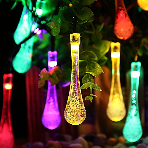 Icicle Solar Christmas String Lights Waterdrop Decorative 20leds 8 Modes Fairy Lighting for Outdoor, Garden, Christmas Tree, Patio, Wedding, Party and Holiday Decorations (Multi-color)