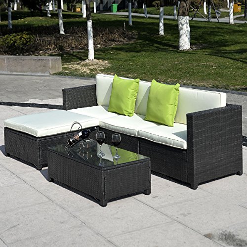 Goplus® 5PC Patio Rattan Wicker Sofa Set Cushioned Furniture Garden Steel Frame Black