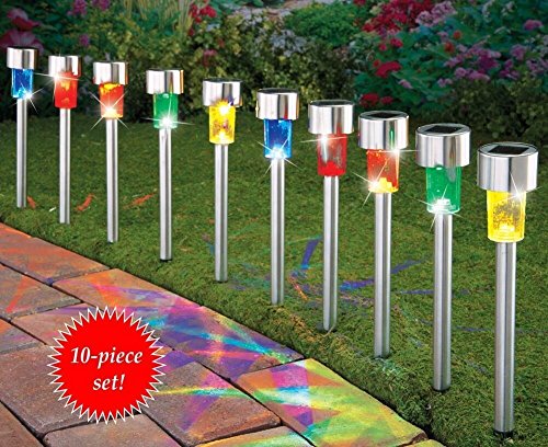 Sogrand Stainless Steel Pathway Decoration Stake Light Set of 10 with 5 different color LEDs (10pc lights in one color box),Solar Light, Solar Garden Lights,Solar Pathway Lights,Solar Led lights