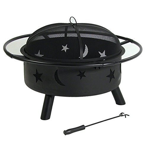 Sunnydaze Stars and Moons Fire Pit with Wood Grate, 30 Inch Diameter