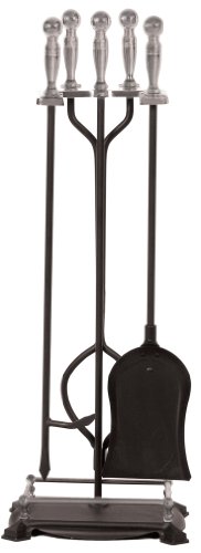 Panacea 15008 Fireplace Toolset with Nickel Handles Rods, Black, Pack of 5