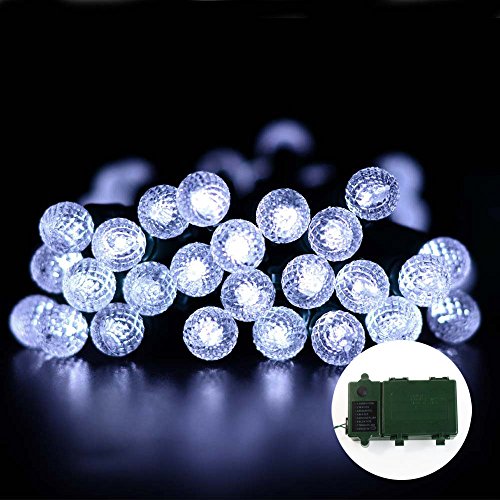 lederTEK Battery Operated Globe String Lights 50 LED 13.1ft Fairy Ball Décor Lighting 8 Modes Automatic Timer For Outdoor, Indoor, Holiday, Festival, Bedroom, Xmas Tree, Christmas Decorations(White)
