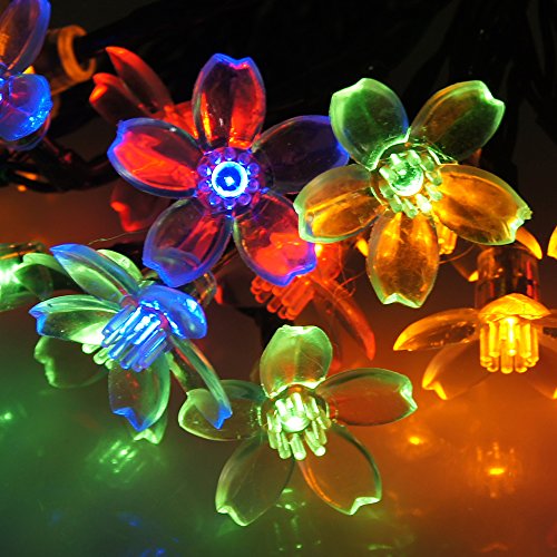 DALMI Solar String Waterproof Lights 15.4ft for Decorating Your Homes, Gardens, Lawn, Porch, Gate, Yard, Patio, Indoor and Outdoor Use (20 LED Multi Color Blossom Lighting)