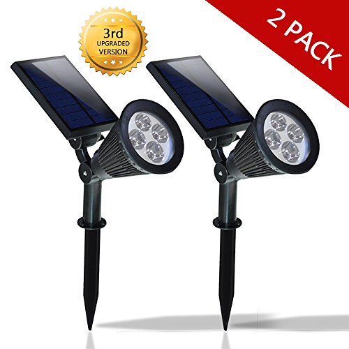 [The 3rd Generation] Huixinda 2 Pack 200lumens 4 Led Solar Spotlight Rechargeable, Dusk to Dawn Sensor, 180¡ãadjustable Security Lighting, Waterproof Wall Spotlight Path Light