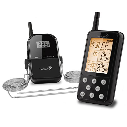 Ivation Extended Range Wireless Cooking Thermometer – Dual Probe – Remote BBQ, Smoker, Grill, Oven, Meat Thermometer – Monitor Food Up To 325′ Away (Black)