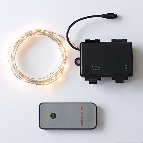 Rtgs Micro LED 30 Super Bright Warm White Color Indoor and Outdoor String Lights Battery Operated on 10 ft Long Silver Color Ultra Thin String Wire with Timer and Remote Control [NEWEST VERSION] + 100% RTGS Products Satisfaction Guarantee