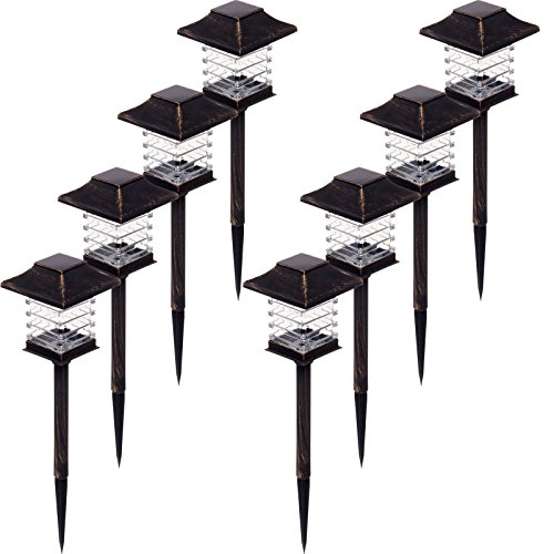 GreenLighting Brushed Solar Powered LED Path Lights (Black w/ Gold-Tone, 8 Pack)