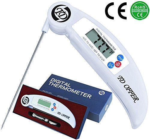 TD OFFER BBQ Meat Thermometer Instant Read,Best Digital Thermometer with Probe for Kitchen Oven Ciiking Food Grill Liquid and Candy-Lifetime Guarantee,White