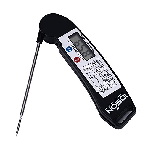 Idson Lcd Digital Instant Read Meat Thermometer for BBQ Cooking,with Collapsible Internal Probe and Food Temperature Chart,Black,Ultra Fast