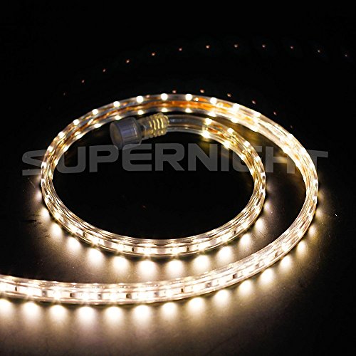 SUPERNIGHT® 5Pcs 3.3Ft/1m 3528SMD AC 110V High Voltage One Step Easy Plug in Led Flat Rope Lights Kitchen Cabinet Led Strip Lights Christmas Lighting Outdoor Rope Lighting (Warm White) + 1Pcs Power Cord