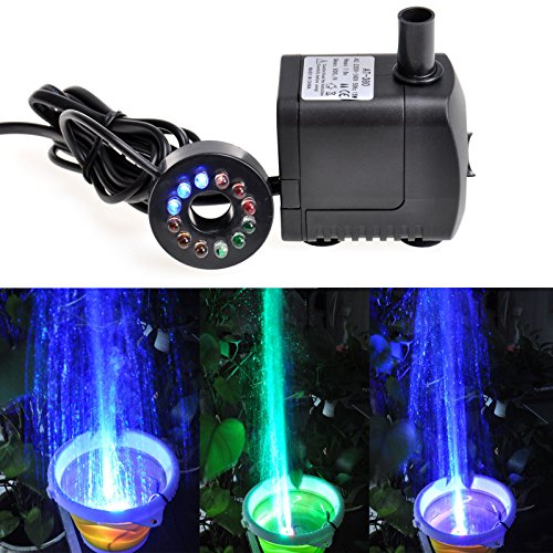 Kingda Electric Submersible Water Pump with 12 Colorful LED for Fountain Pool Garden Pond Fish Tank
