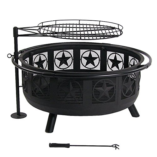 Sunnydaze Black All Star Fire Pit with Cooking Grate, 30 Inch Diameter