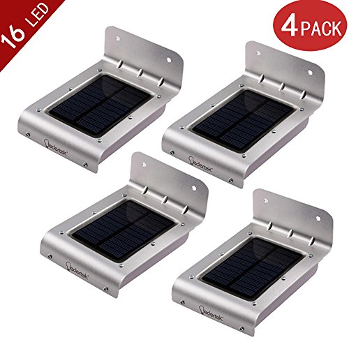 lederTEK 2nd Generation Outdoor Solar Powered 16 LED PIR Motion Sensor Detector Lights- Weatherproof Wireless Security Lighting For Garden, Patio, Wall ,Yard, Stairs With 2 Modes &Auto ON/OFF(4 Pack)