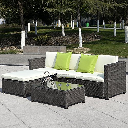 Goplus®5PC Outdoor Patio Sofa Set Furniture PE Wicker Rattan Deck Couch Gradient Brown