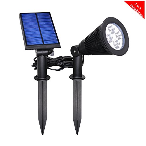 [Separable Panel and Stake]Falove 200 Lumens 2 in1 Installation IP44 4LED Solar Spotlight Waterproof Outdoor Wall Light ,Security Lighting, Path Lights , Landscape Solar Flag Pole Light