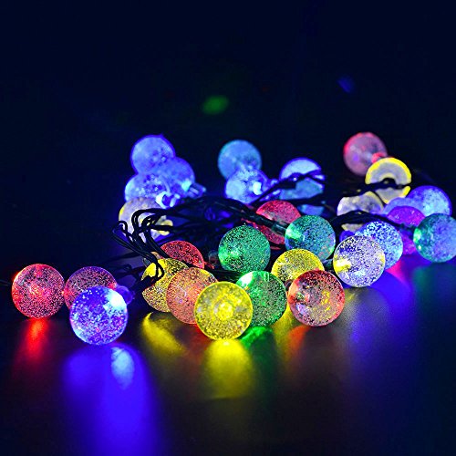 AVAWO Solar Power Lights String Outdoor, 19.7ft 30 LED Colorful Bright Crystal Ball Solar Fairy String Lights for Landscape, Gardens, Homes, Wedding, Christmas Party, Waterproof (Multi-colored)