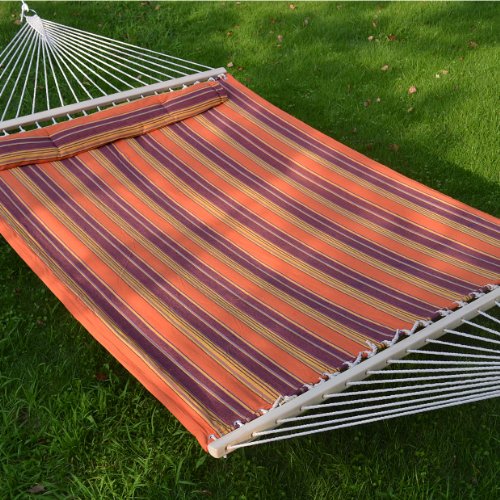 Strong Camel STRIPE-ORANGE-PURPLE Hammock Double Size Quilted Fabric Heavy Duty Sleep Bed W/Pillow + wooden stick