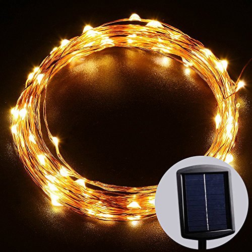 LED SopoTek Solar Powered Led String Lights 120 leds Warm White Color on Copper Wire 20ft Waterproof LED Starry Light For Christmas Wedding and Party Up to 12 hours runtime (20ft Warm White)