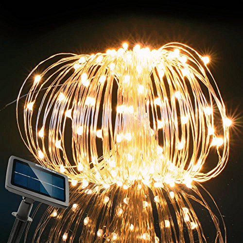 RockBirds 72Ft Lighting Chain 150 LED String Lights Copper Wire Lights, Solar Powered Waterproof Starry Fairy Lighting New Year’s Christmas Decoration Flashing Lights (Warm White)