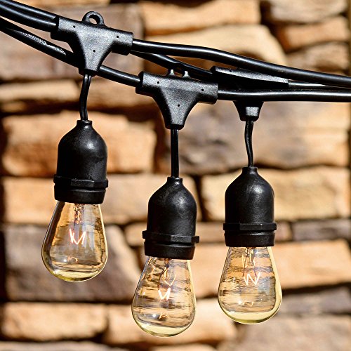 Festive Patio Lights Outdoor Hanging String Lighting – 48 Feet Long with 15 Dropped Sockets- 13 Ft Ext Cord Included – 21 bulbs – 6 Extra