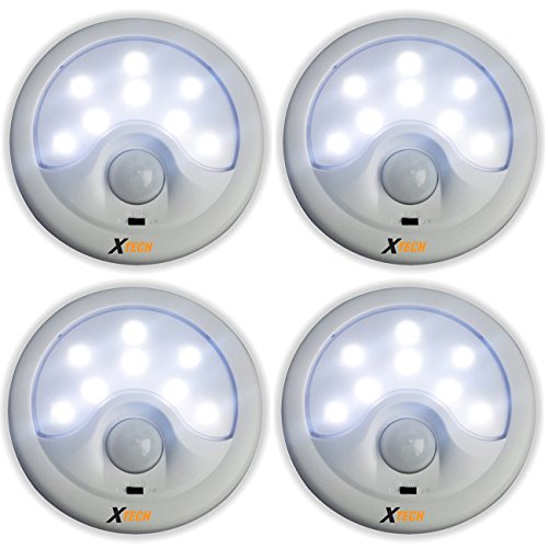 Xtech 8 LED Battery Operated Super Bright Night Light with Automatic Motion & Light Sensor for Closets, Hallways, Bathrooms etc… (4 Pack)